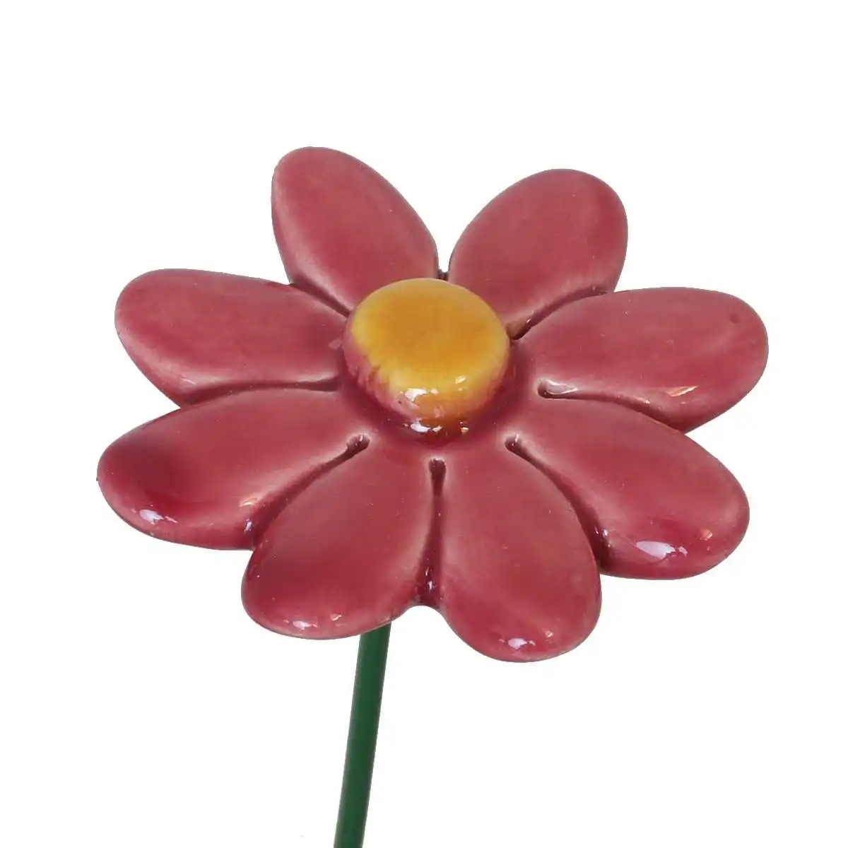 Petite marguerite rouge - Fleur en céramique sur tige à planter  Petite marguerite rouge - Fleur en céramique sur tige à planter