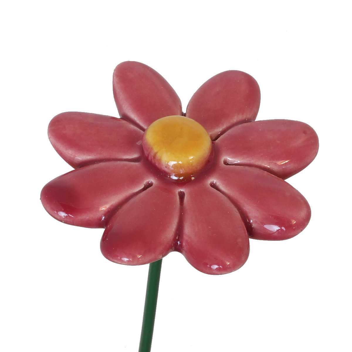 Fleur en céramique sur tige à planter - Petite marguerite rouge