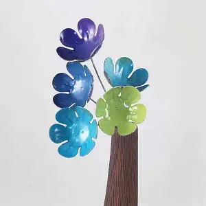 Grandes fleurs artisanales en acier - Nuances de bleu - lot de 5
