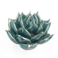 Fleur succulente en céramique à poser - Bleu canard