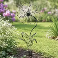 Fleur décorative en métal noir pour jardin - Eglantine, L.55 x H.140cm