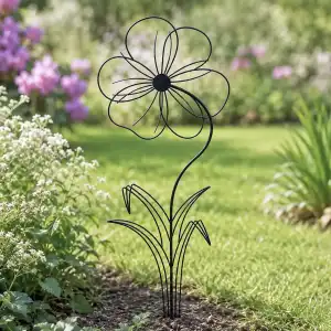 Fleur décorative en métal noir pour jardin - Eglantine, L.55 x H.140cm