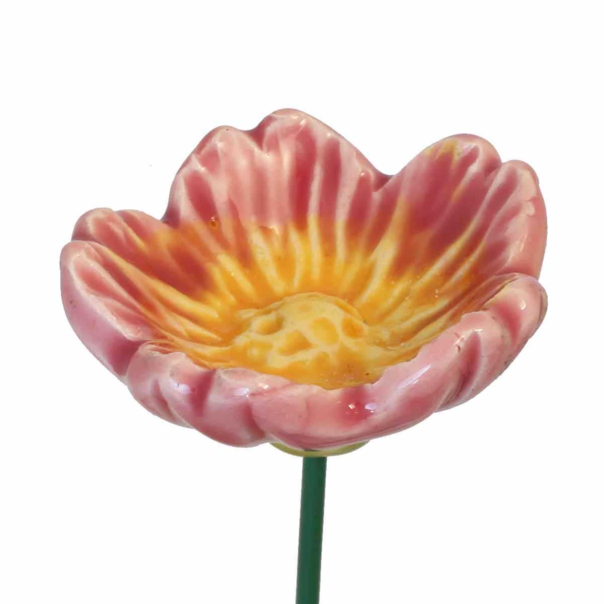 Fleur en céramique sur tige à planter - Eglantine rose