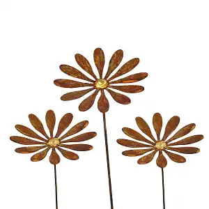 Marguerite à planter en métal rouillé - lot de 3 - Diam 12cm x2 + Diam 15cm x1
