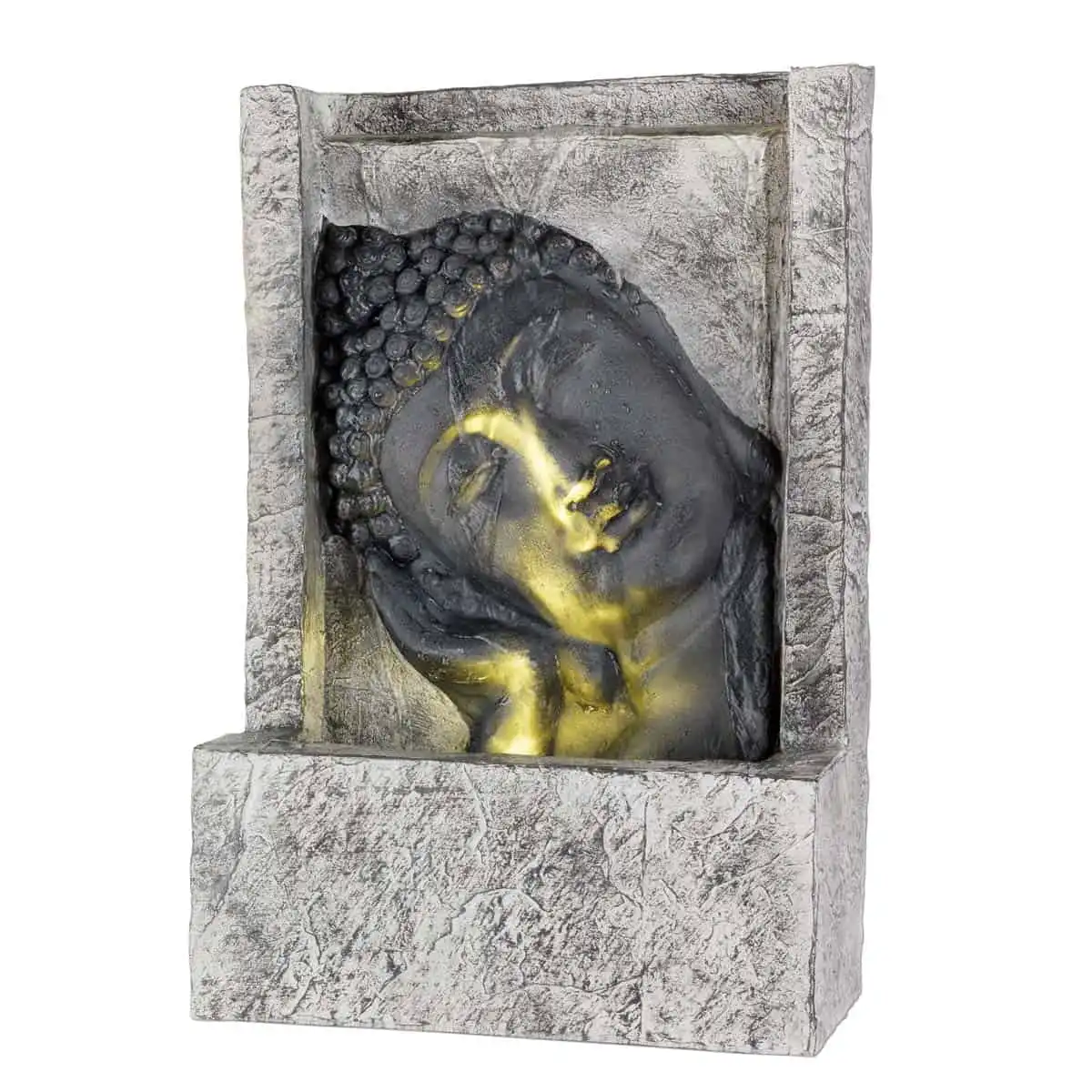 Fontaine extérieure lumineuse Bouddha - Tête penchée  Fontaine extérieure lumineuse Bouddha - Tête penchée