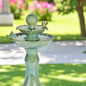 Fontaine cascade pour extérieur 2 niveaux en céramique Vert - D.40 x H.67cm
