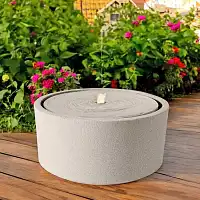 Fontaine de jardin ronde avec LED en plastique recyclé effet pierre brute - Sable ou anthracite - D.49 x H.25 cm