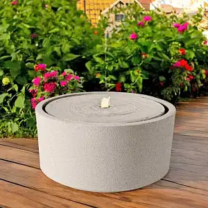 Fontaine de jardin ronde avec LED en plastique recyclé effet pierre brute - Sable ou anthracite - D.49 x H.25 cm