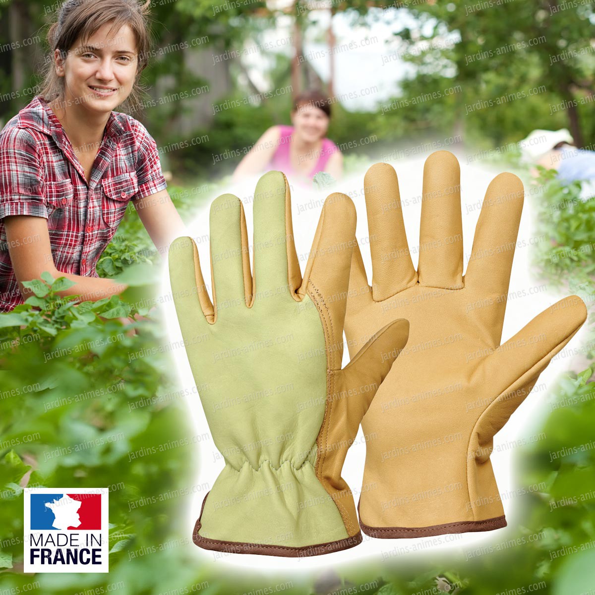 Gants de jardinage 100% cuir tanné en France hydrofuge grande longueur  TRADITION-ROSTAING-Taille 07