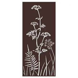 Panneau décoratif en métal L.80 x H.180cm - Ombellifères et fougère - Marron