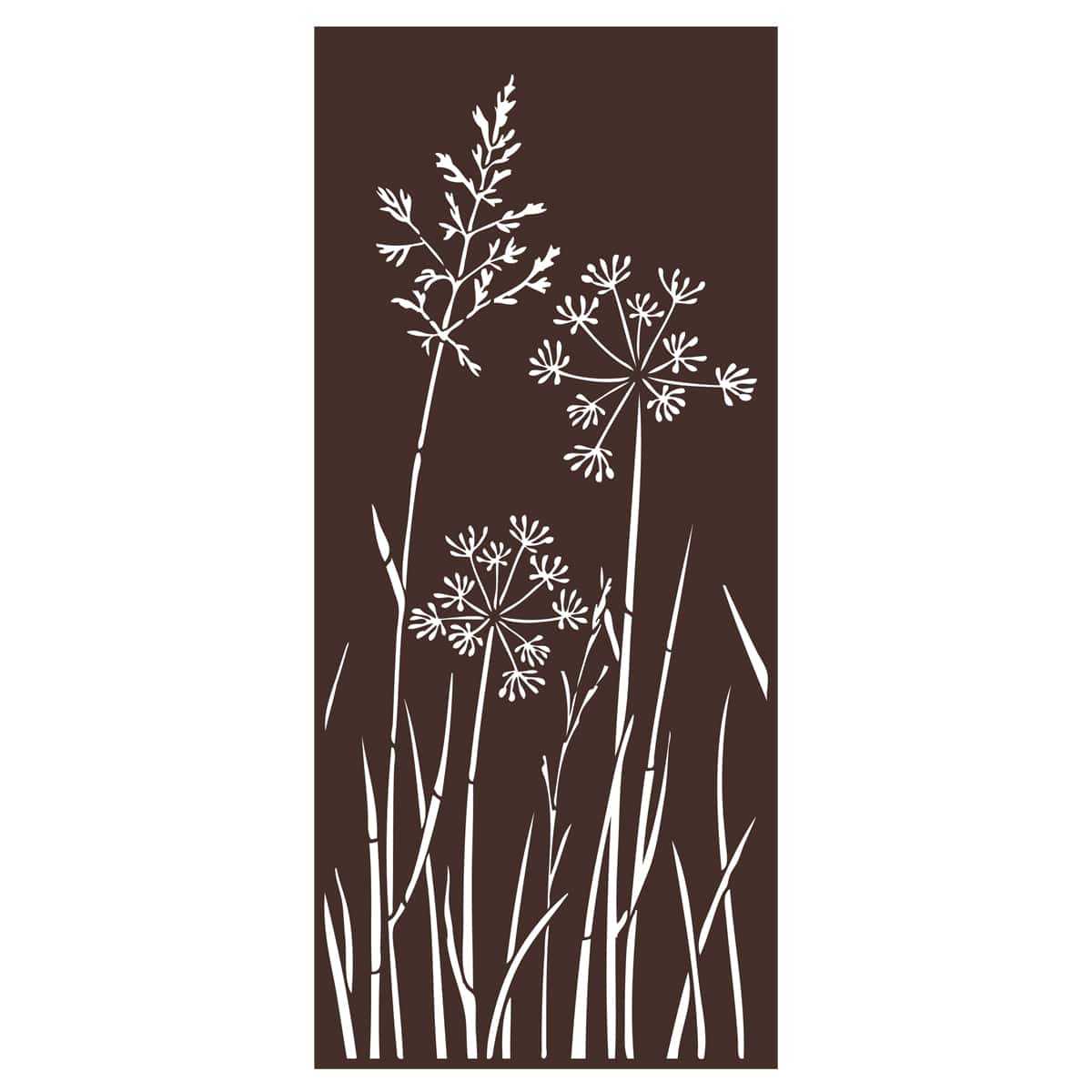 Panneau décoratif en métal H. 180cm - Allium et graminées - Marron