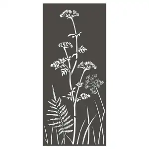 Panneau décoratif en métal L.80 x H.180cm - Ombellifères et fougère - Gris