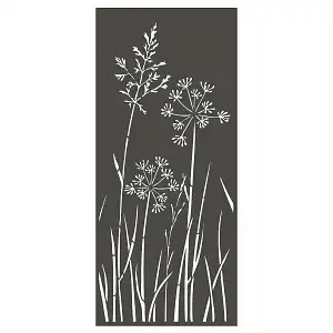 Panneau décoratif en métal L.80 x H.180cm - Allium et graminées - Gris