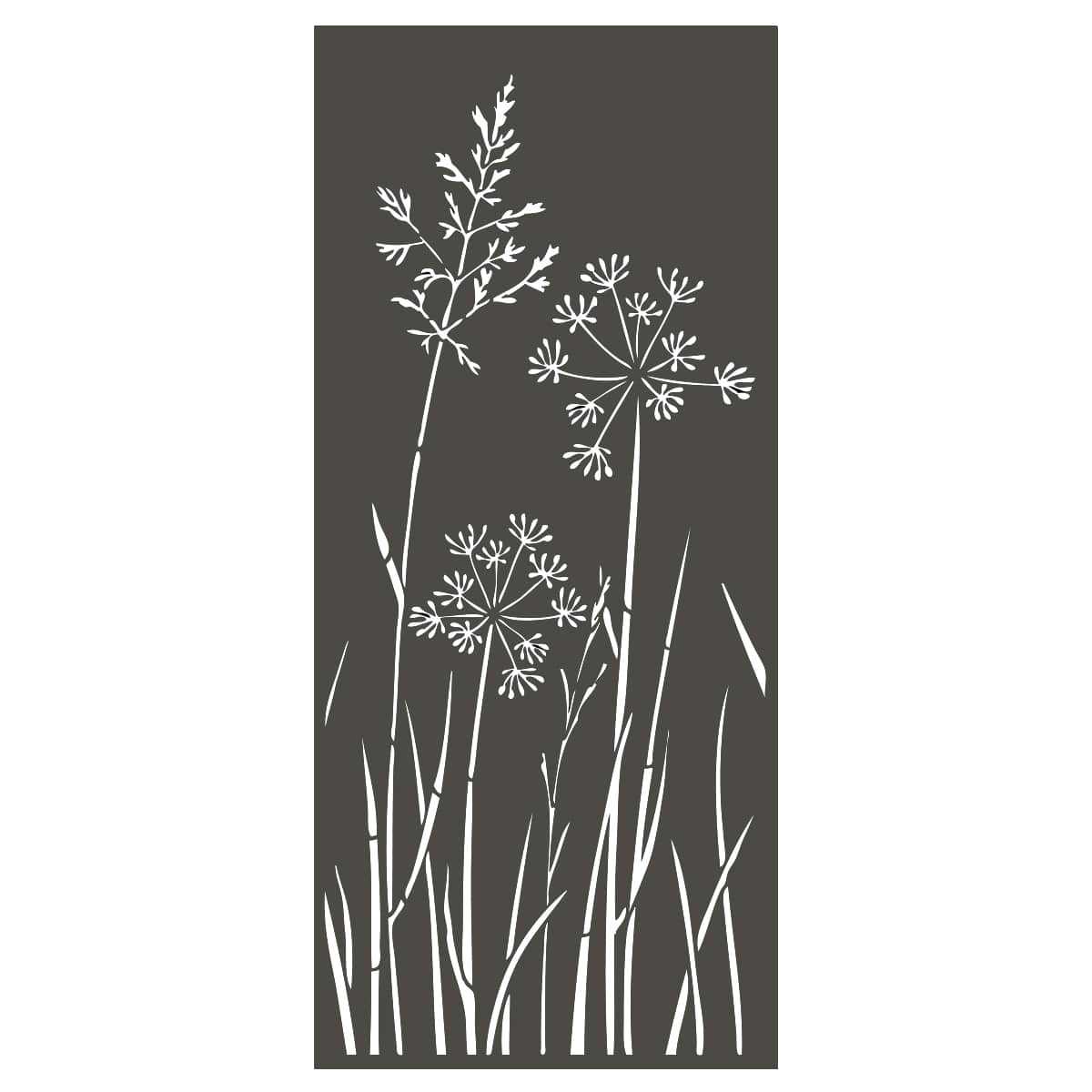 Panneau décoratif en métal H. 180cm - Allium et graminées - Gris