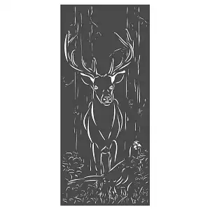 Panneau décoratif extérieur en métal L.80 x H.180cm - Cerf et faisan - Gris