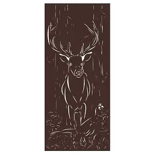 Panneau décoratif extérieur en métal L.80 x H.180cm - Cerf et faisan - Marron