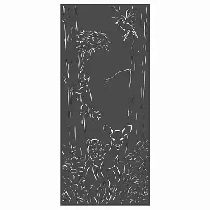 Panneau décoratif extérieur en métal L.80 x H.180cm - Faon et écureuil - Gris