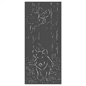 Panneau décoratif extérieur en métal L.80 x H.180cm - Sanglier et chouette - Gris