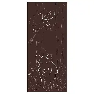 Panneau décoratif extérieur en métal L.80 x H.180cm - Sanglier et chouette - Marron