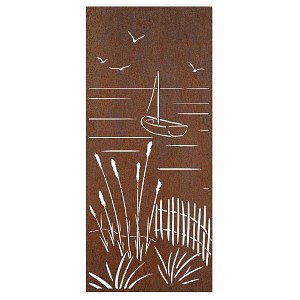 Lien vers un produit variante ou accessoire : Panneau décoratif extérieur en acier corten H. 180cm - Mer et bateau