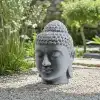 Tête de Bouddha en pierre reconstituée - Statue artisanale, Gris D.72 x H.100cm