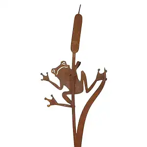 Silhouette grenouille sur tige en métal rouillé  Silhouette grenouille sur tige en métal rouillé