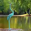 Statue Grue Oiseau tête haute en bronze - Sculpture animaux de jardin - L. 45 x l. 44 x H. 170 cm