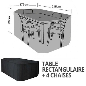 Housse bâche protection table rectangle + 4 chaises long. 215cm