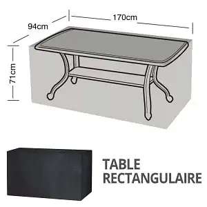 Housse bâche protection table rectangulaire 6 places long. 170cm