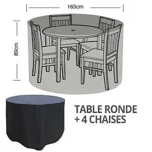 Lien vers un produit variante ou accessoire : Housse bâche protection table ronde + 4 chaises diam. 163cm