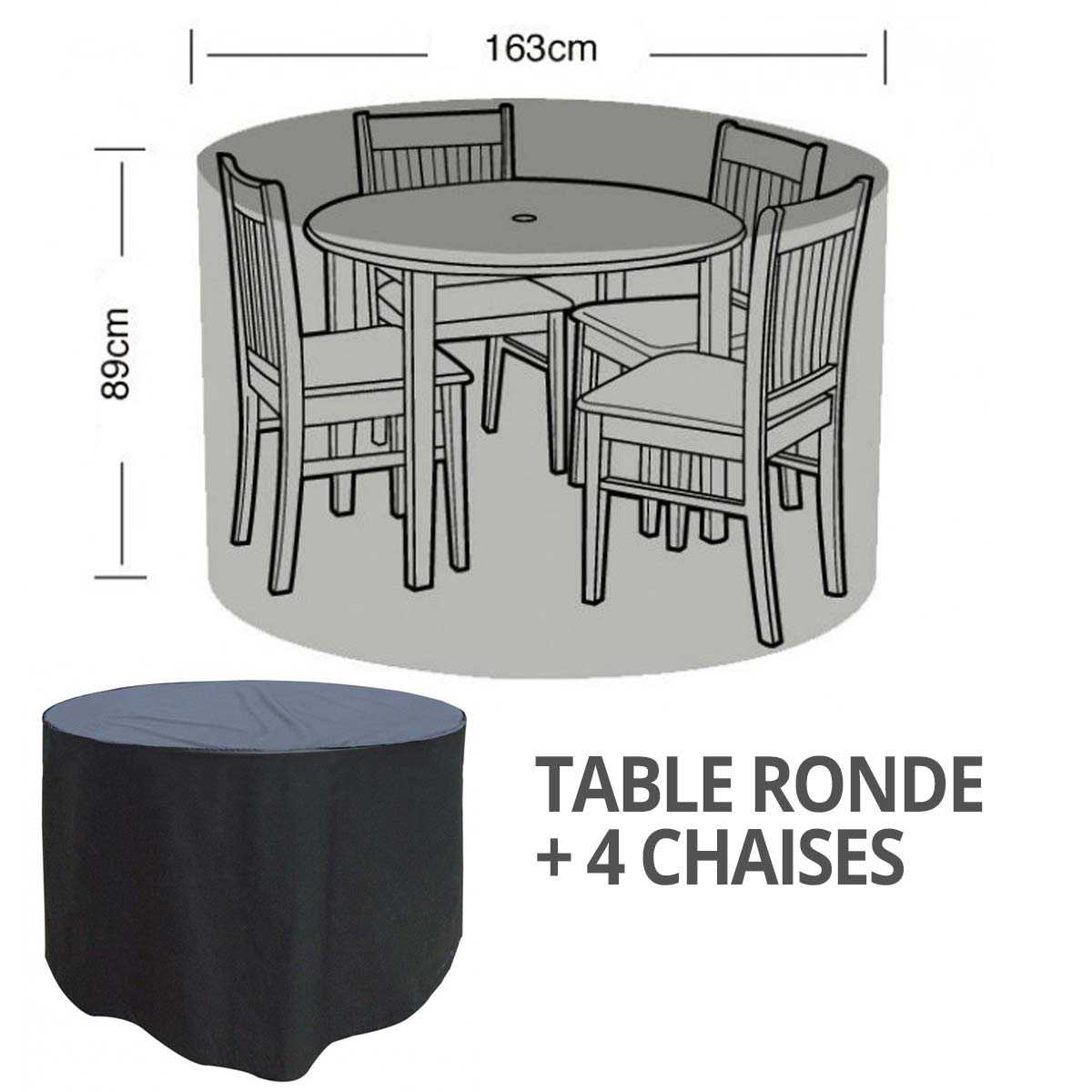 Housse bâche protection table ronde + 4 chaises diam. 163cm, vente