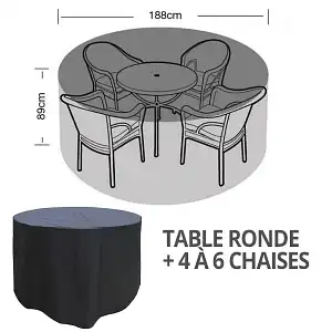 Housse bâche protection table ronde + 4 à 6 chaises diam. 188cm