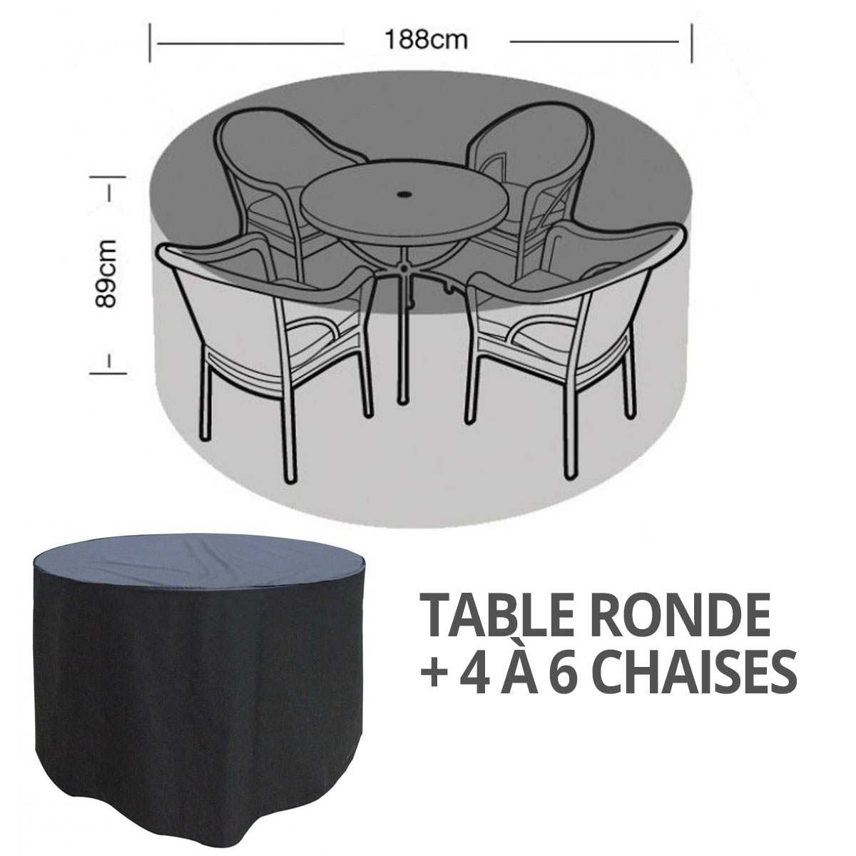 Housse bâche protection table ronde + 4 à 6 chaises diam. 188cm, vente au  meilleur prix