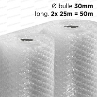 Film à bulle 30mm d'emballage pour isolation serre dim.1.5m x 50m (2 rouleaux de 25m)