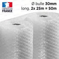 Film à bulle 30mm d'emballage pour isolation serre dim.1.5m x 50m (2 rouleaux de 25m)