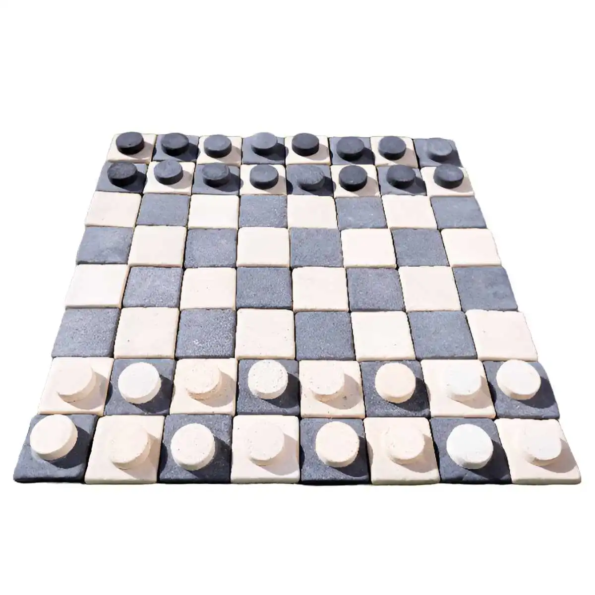 Jeu de dames géant en pierre reconstituée 120x120cm  Jeu de dames géant en pierre reconstituée 120x120cm