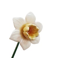 Fleur en cÃ©ramique sur tige Ã planter - Petite jonquille blanche