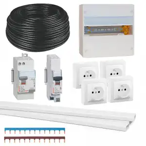 Kit électrique pour chalet et studio de jardin - 4 prises, goulotte et coffret électrique