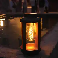 Lanterne industrielle solaire en métal H. 25cm