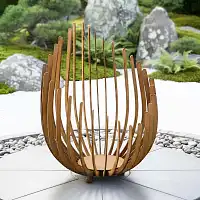 Lanterne en métal rouillé - rayures verticales - D.30,5 x H.40,5 cm