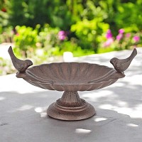 Bain d'oiseau ancien en fonte deux oiseaux - Mangeoire et abreuvoir