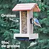 Mangeoire pour oiseaux en bois PEFC - Perchoirs, silo et réservoir à bloc de graisse