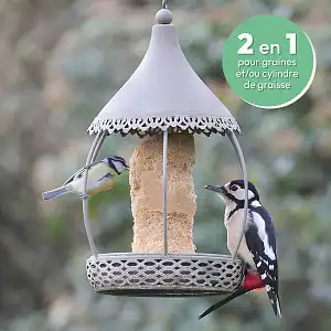 Mangeoire Carrousel 2 en 1 en métal - cylindre de graisse et/ou graines  Mangeoire Carrousel 2 en 1 en métal - cylindre de graisse et/ou graines