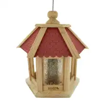 Mangeoire à oiseaux en bois éco-conçue Gazebo, toit rouge L. 29 x H. 32cm