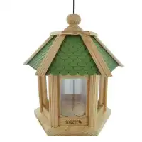Mangeoire à oiseaux en bois éco-conçue Gazebo, toit vert L. 29 x H. 32cm