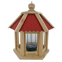 Mangeoire à oiseaux en bois éco-conçue Gazebo, toit rouge L. 29 x H. 32cm