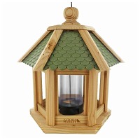 Mangeoire à oiseaux en bois éco-conçue Gazebo, toit vert L. 29 x H. 32cm