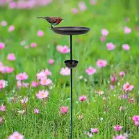 Mangeoire à oiseaux sur pied surmontée d'un rouge-gorge - L.32 x l.24 x H.109cm