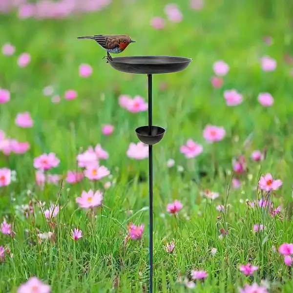 mangeoire oiseau metal rouge gorge