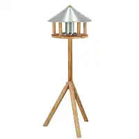 Mangeoire oiseau en chêne avec silo, pied et toit en zinc